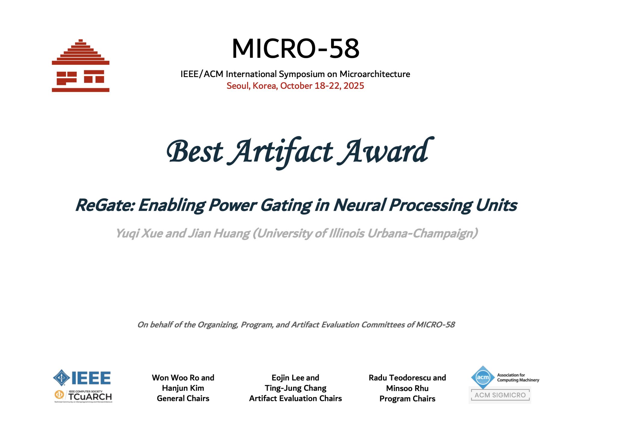 Best Artifact Award certificate image for 2025