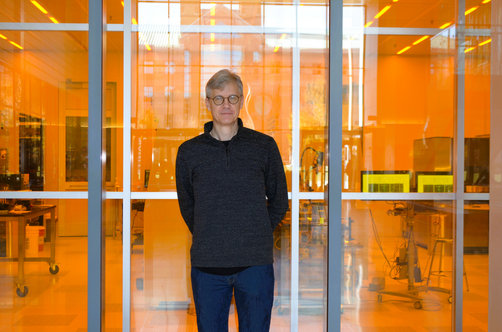 Dane Sievers in front of the ECE instructional cleanroom facilities