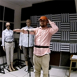 Corey performing the Mic-Array-Na dance in the Augmented Listening Laboratory.