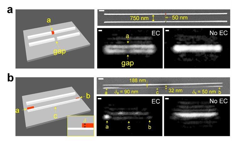 Experimental visualization of individual nanowires and their and fabrication imperfections. The new and conventional optical microscope methods are labeled (EC) and (No EC), respectively.&nbsp; Creative Commons Attribution 4.0 International