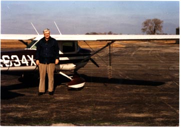 The Cessna 150 airplane, showing the 222-408 Mhz log-periodic antenna under the right wing