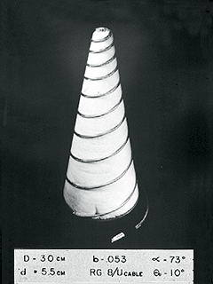 Conical log-spiral antenna made from coaxial cable.