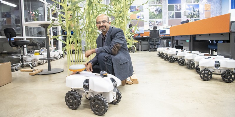 Girish Chowdhary with one of his TerraSentia robots.