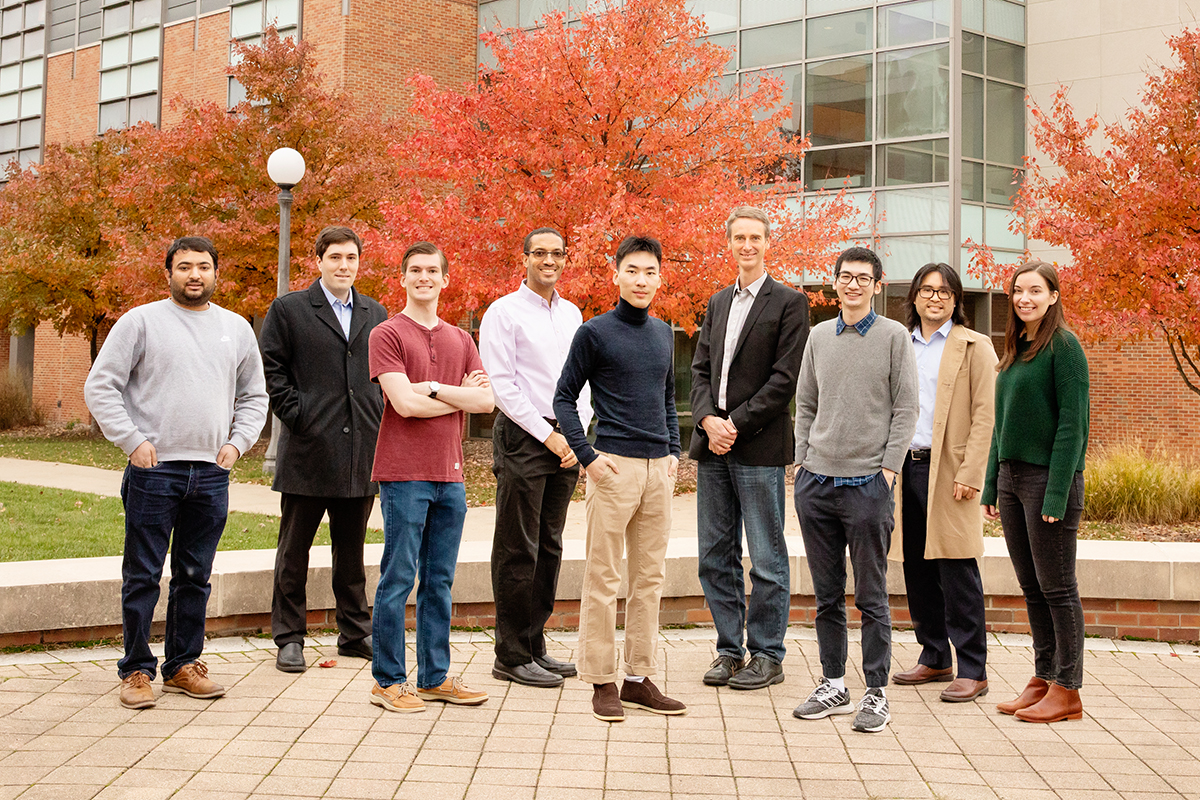 Illinois researchers, from left, Raman Kumar, Corey Richards, Alex Littlefield, Lynford Goddard, Haibo Gao, Paul Braun, Dajie Xie, Christian Ocier and Andrea Perry. Photo by L. Brian Stauffer
