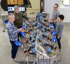 Testing numerous Illinois RapidVent prototypes using test lungs at the Creative Thermal Solutions facility in Urbana, IL. The prototypes ran for more than 1.9 million breathing cycles total by April 2, 2020.&nbsp;