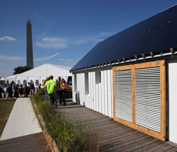 The Washington Monument was clearly visible from the Illinois Gable Home during the Solar Decathlon competition. Photo by Stefano Paltera/U.S. Department of Energy Solar Decathlon. [cr][lf]