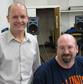 Rudolf Haken (left) is the composer of "Quinquangenarium," which includes a part of the Continuum Fingerboard, played by ECE's Mark Smart.