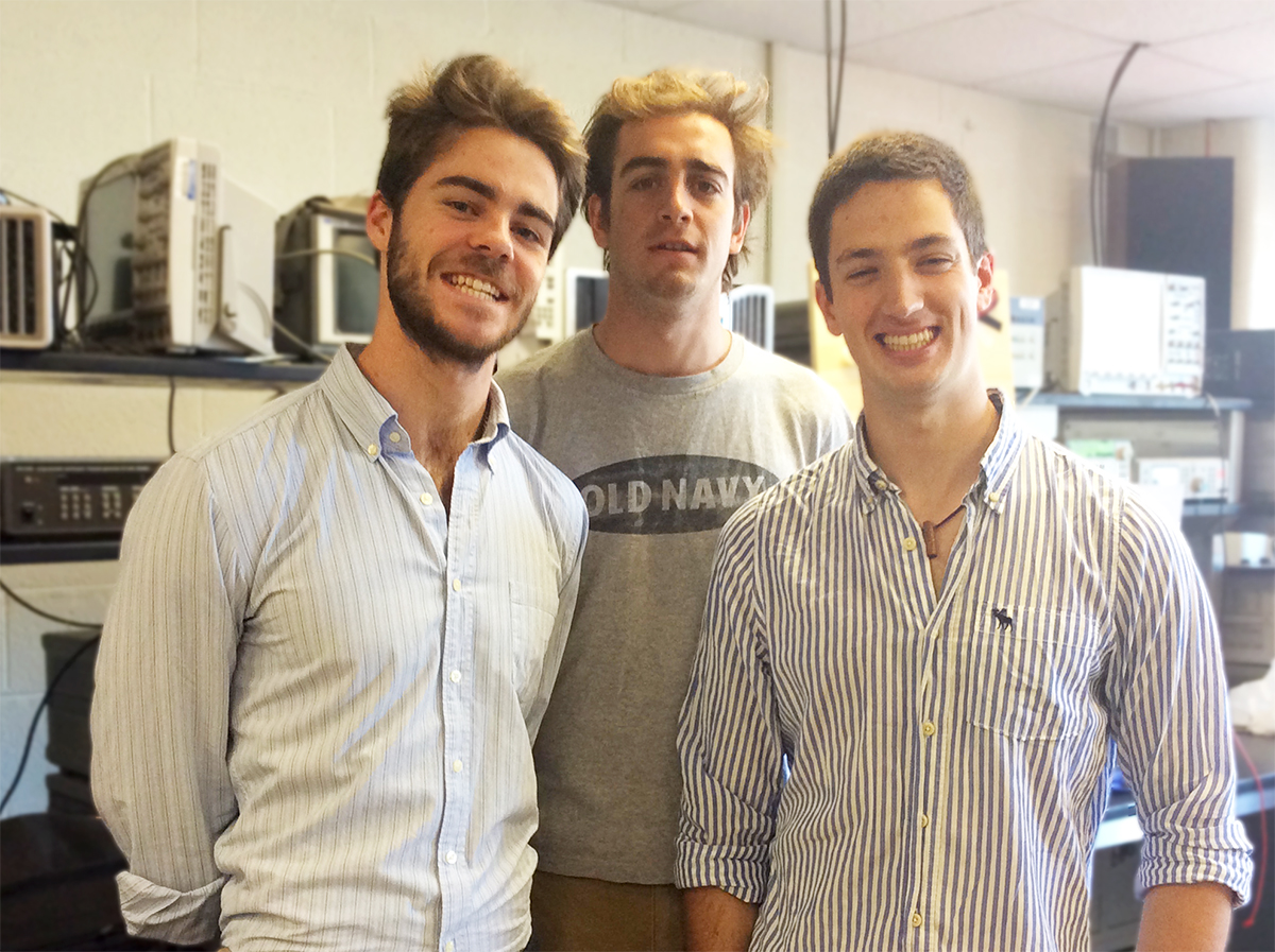 Three of the four Comillas students who participated in Senior Design. 