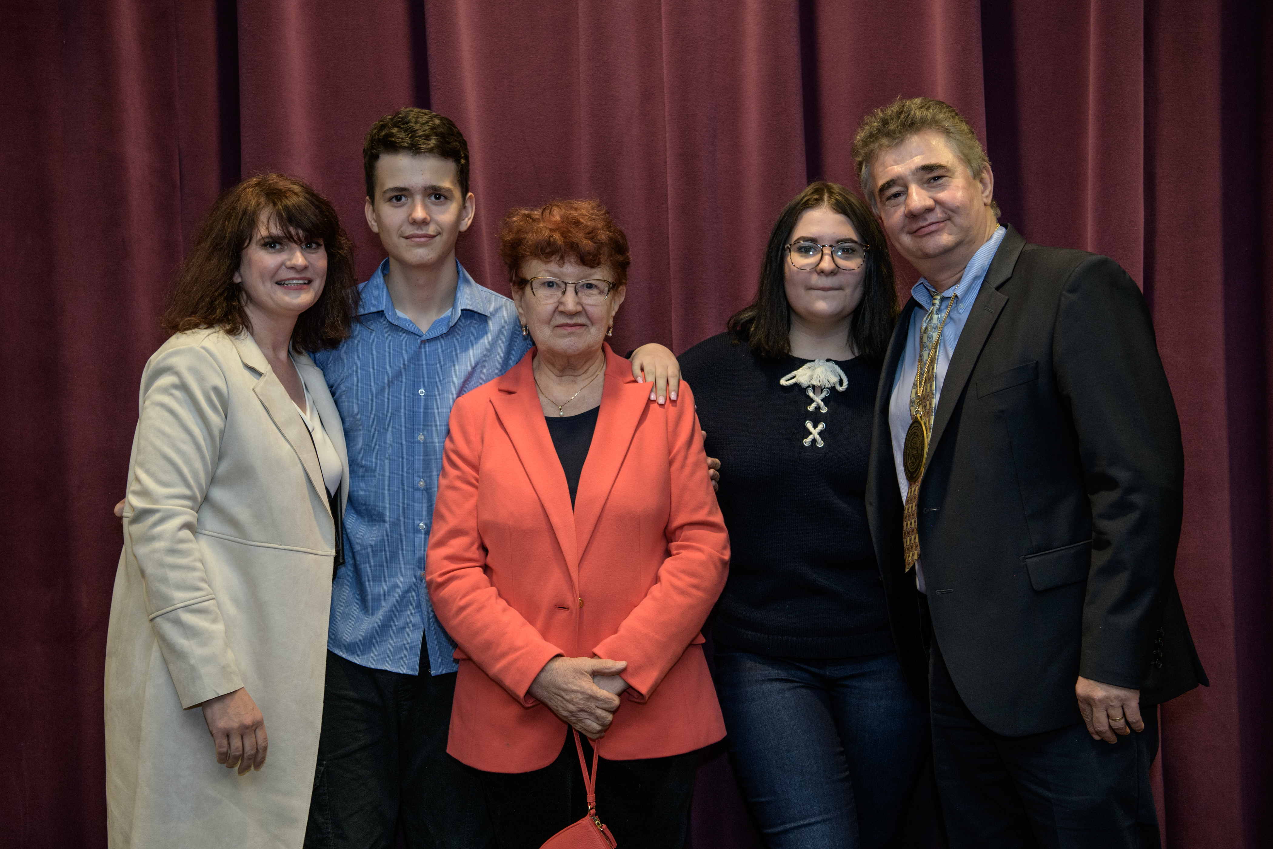 From left: Catherine Best, Soreen Popescu, Maria Popescu, Sophia Popescu, and Gabi Popescu. This photo was taken in February 2022 at Prof. Popescu's investiture as the William L. Everitt Distinguished Professor in Electrical and Computer Engineering.