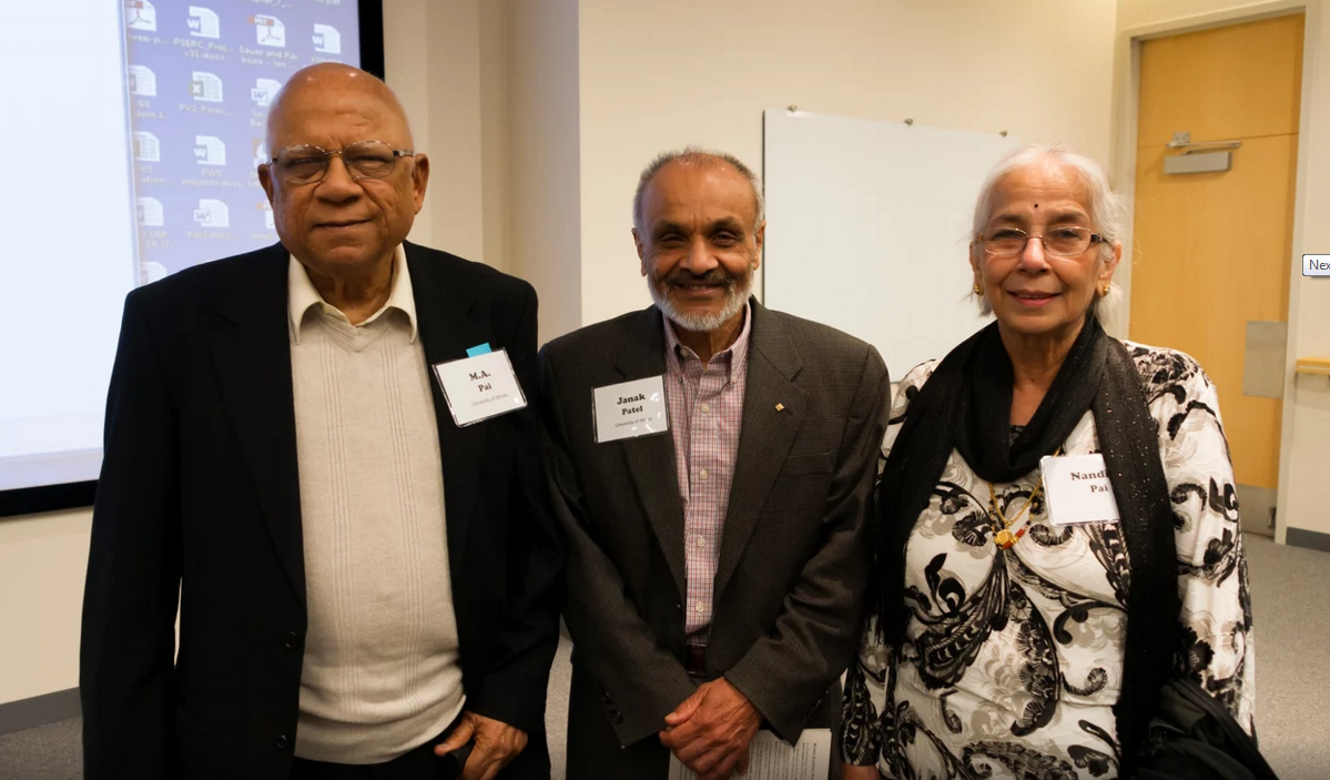 M.A. Pai (left), Professor Janak Patel (center), and Pai's wife Nandini (right)