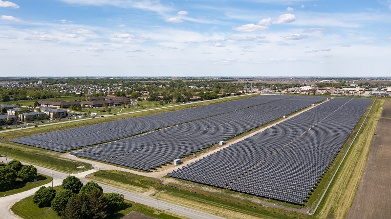 Aerial view of Solar Farm 2.0 south of campus.