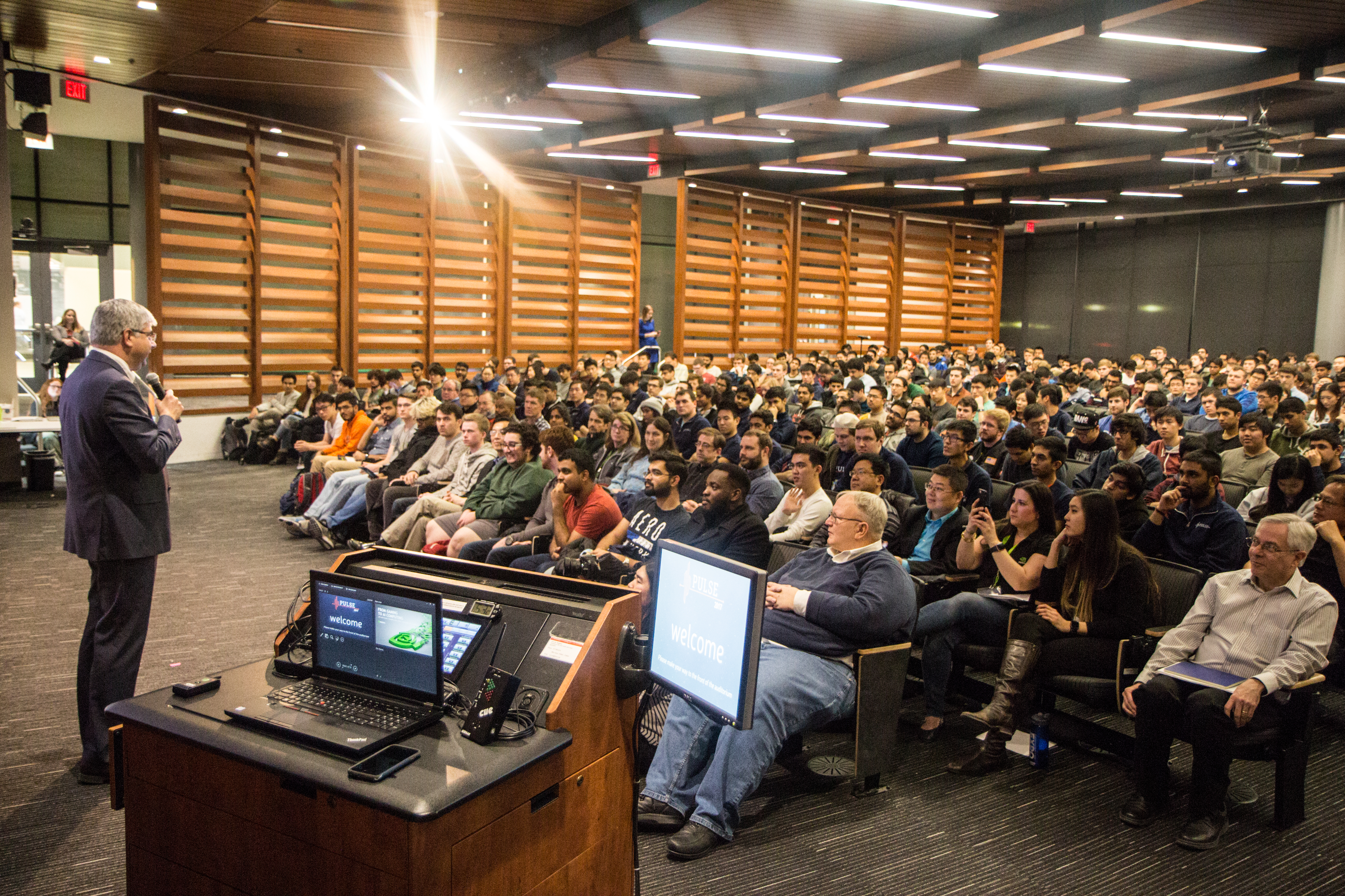 Department head Bill Sanders addresses students at the Pulse opening ceremony. Nearly 600 students attended the ceremony. Photo by Dylan Huang