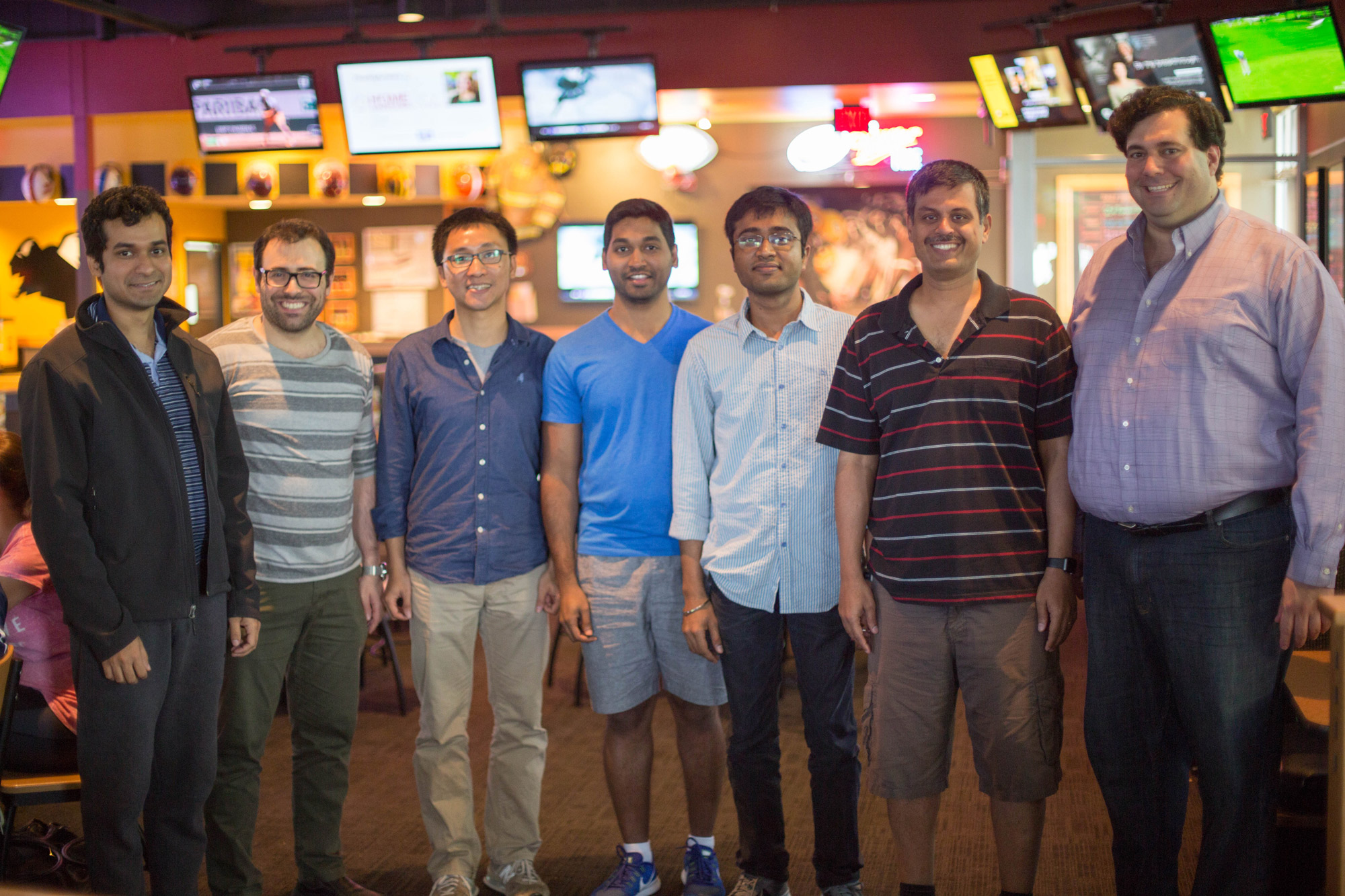 Sam Spencer was joined by members from his lab at the viewing party, including his advisor, Professor R. Srikant (second from right).