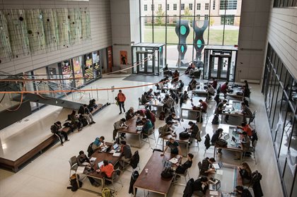 Students studying in ECE building.